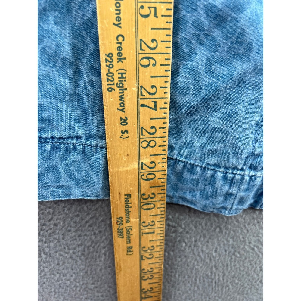 Soft Surroundings Shirt Womens 1X Blue Leopard Print Denim Shirt Roll Tab Sleeve - Picture 8 of 12